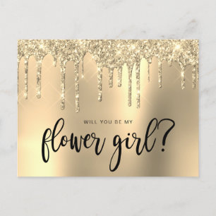 Gouden glitterslijpsel word je mijn bloemenmeisje uitnodiging briefkaart