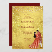 Gouden glitterspaander dansend paar receptie kaart (Voorkant / Achterkant)