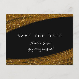 Gouden glittersparel zwarte Save The Date-ansichtk Aankondigingskaart