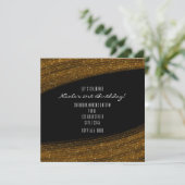 Gouden glittersparkels & zwarte feestelijke uitnod kaart (Staand voorkant)