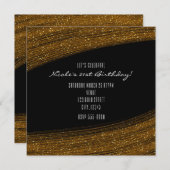 Gouden glittersparkles & zwarte feestelijke uitnod kaart (Voorkant / Achterkant)