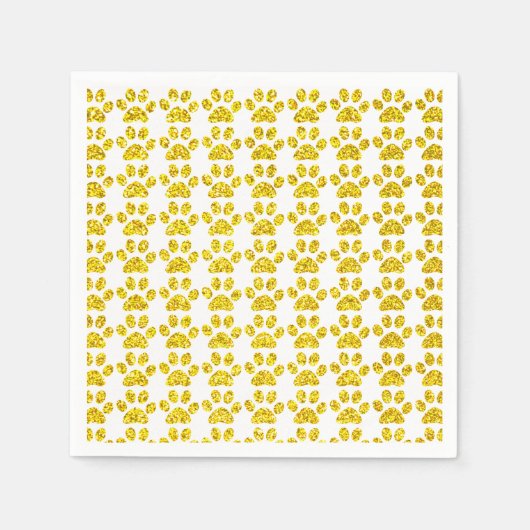 Gouden glitterspootafdrukken Witte Fonkelende Cute Servet (Voorkant)