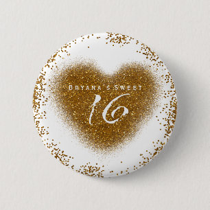 Gouden Glitterspuitbus Zoete 16 Verjaardagsfeest P Ronde Button 5,7 Cm