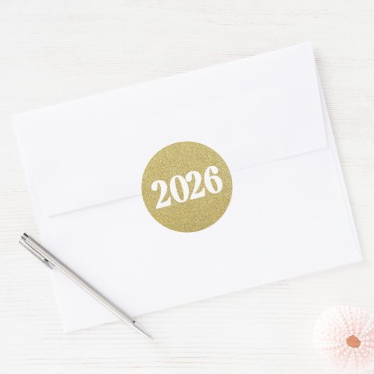 Gouden glittersstickers 2026 ronde sticker (Envelop)