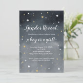 Gouden glittersterren waterverf gender reveal kaart (Staand voorkant)