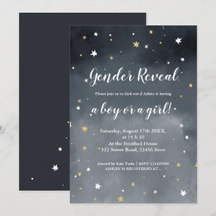 Gouden glittersterren waterverf gender reveal kaart