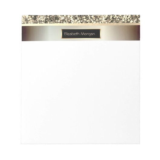 Gouden glitterstrepen, frame - gepersonaliseerd notitieblok (Voorkant)