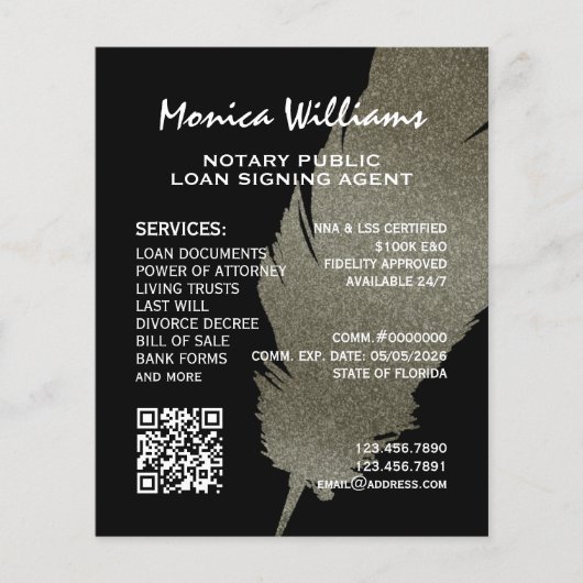 Gouden glitterveer Notaris Flyer (Voorkant)