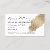 Gouden glitterveer pen notaris visitekaartje (Achterkant)