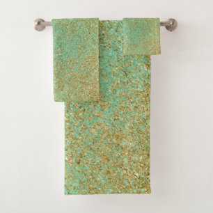 Gouden glittervlokken Teal Aqua Glam modern meisje Bad Handdoek