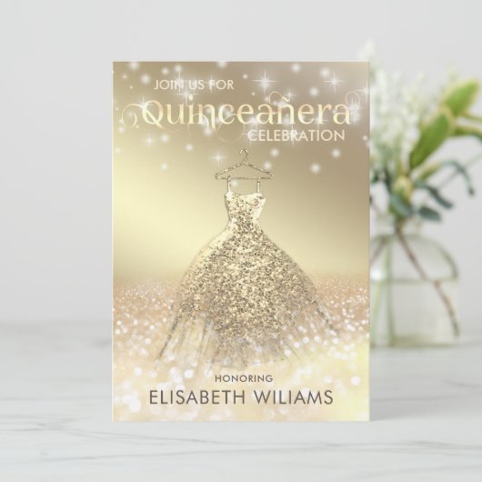 Gouden glittery sparkle jurk ombre Quinceañera Kaart (Staand voorkant)