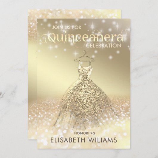 Gouden glittery sparkle jurk ombre Quinceañera Kaart (Voorkant / Achterkant)