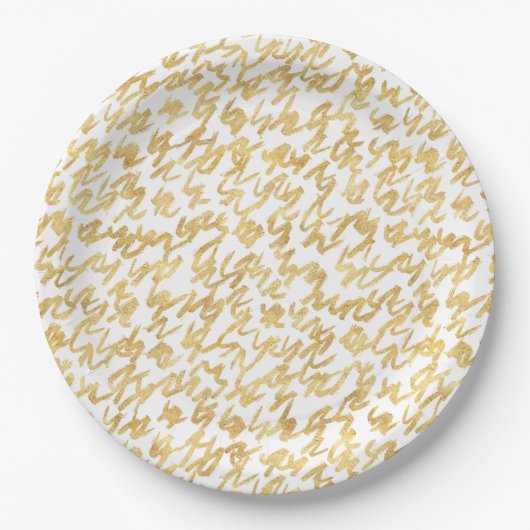 Gouden Glitz Abstracte Squiggles Papieren Bordje (Voorkant)