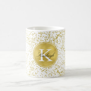 Gouden Glitz Confetti Monogram Koffiemok