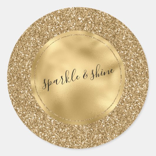 Gouden Glitz Glam Glitter Sparkle Gepersonaliseerd Ronde Sticker (Voorkant)