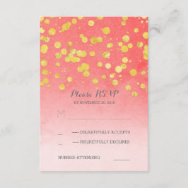 gouden glitz roze koraal bruiloft RSVP kaarten Kaartje
