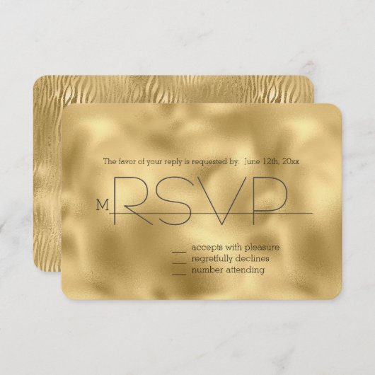 Gouden Glitz Zebra Print RSVP (Voorkant / Achterkant)