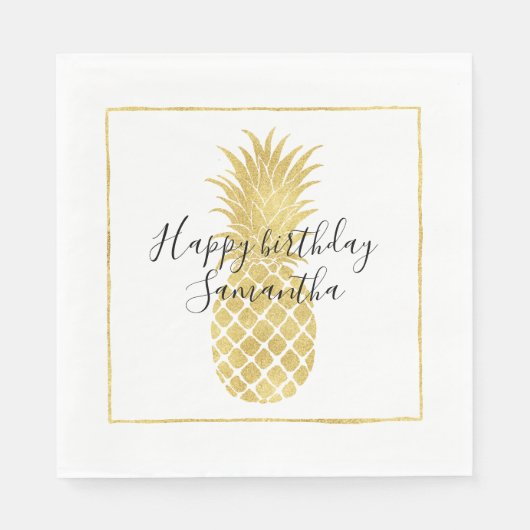 Gouden Glitzy Ananas Verjaardag Servetten (Voorkant)