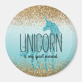 Gouden Glitzy Aqua Turquoise Glitter Eenhoorn Quot Magneet (Voorkant)