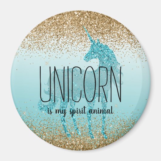 Gouden Glitzy Aqua Turquoise Glitter Eenhoorn Quot Magneet (Voorkant)