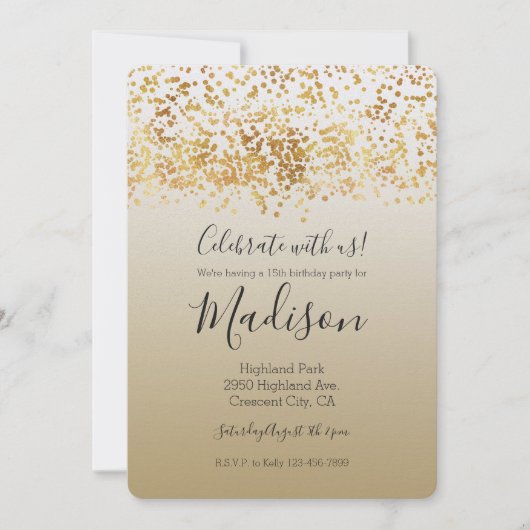 Gouden Glitzy Confetti Ombre Kaart (Voorkant)