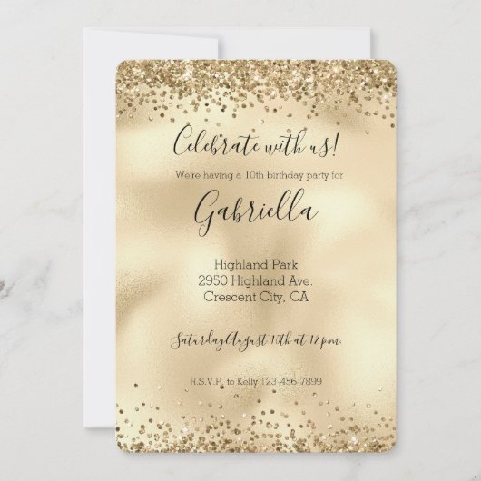 Gouden Glitzy Glitter Glans Confetti Uitnodiging (Voorkant)