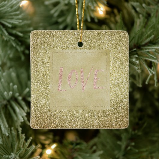 Gouden Glitzy Glitter Kerst Roze Liefde Keramisch Ornament (Boom)