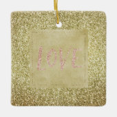 Gouden Glitzy Glitter Kerst Roze Liefde Keramisch Ornament (Voorkant)