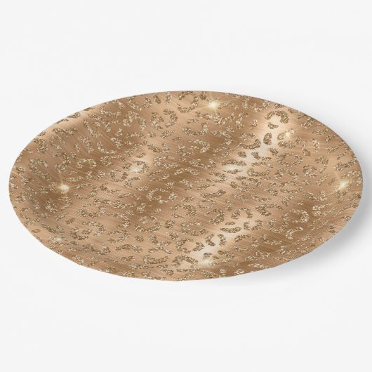 Gouden Glitzy Glitter Luipaard Print Papieren Bordje (Gekanteld)