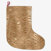 Gouden Glitzy Glitter Sparkle Zebra Print Grote Kerstsok (Voorkant)