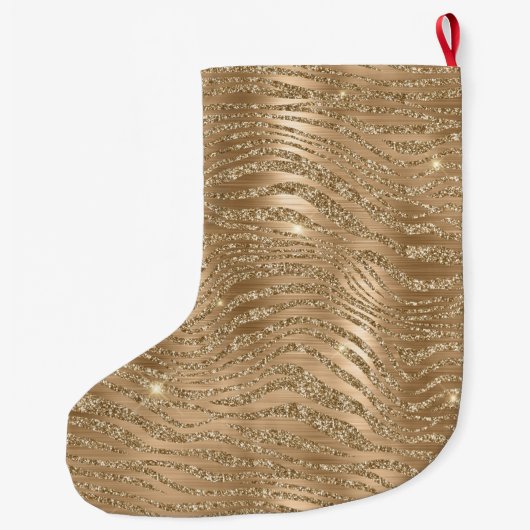 Gouden Glitzy Glitter Sparkle Zebra Print Grote Kerstsok (Achterkant)