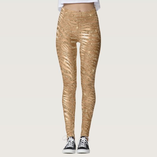 Gouden Glitzy Glitter Sparkle Zebra Print Leggings (Voorkant)