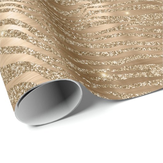 Gouden Glitzy Glitter Zebra Print Cadeaupapier (Rol Hoek)