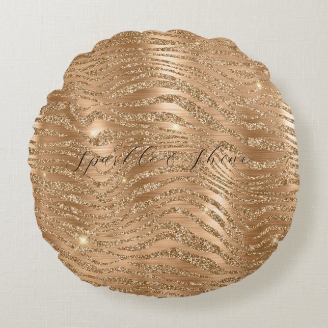 Gouden Glitzy Glitter Zebra Print Rond Kussen (Voorkant)