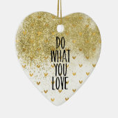 Gouden glitzy harten doen waar je van houdt keramisch ornament (Rechts)