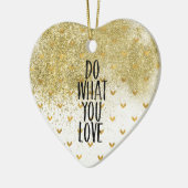 Gouden glitzy harten doen waar je van houdt keramisch ornament (Links)