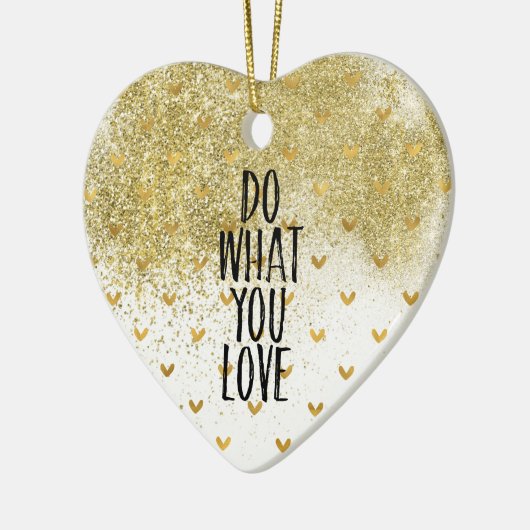 Gouden glitzy harten doen waar je van houdt keramisch ornament (Links)