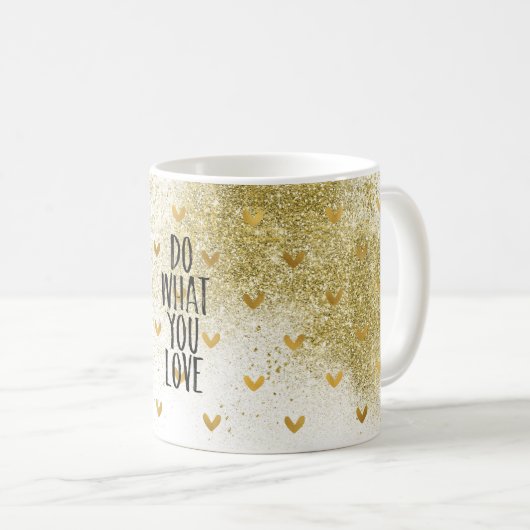 Gouden glitzy harten doen waar je van houdt koffiemok (Voorkant rechts)