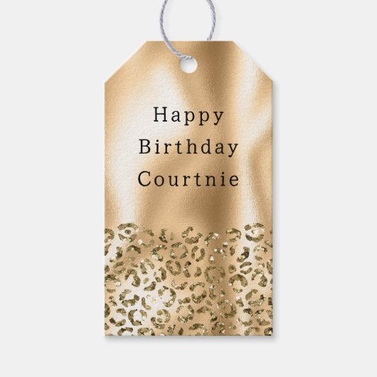Gouden Glitzy Leopard Dierlijke Glam Cadeaulabel (Voorkant)