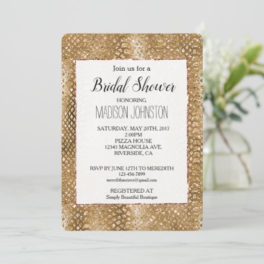 Gouden Glitzy Slangenhuid Dierlijke Glamour Kaart (Staand voorkant)