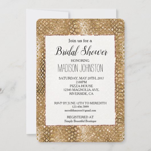 Gouden Glitzy Slangenhuid Dierlijke Glamour Kaart (Voorkant)