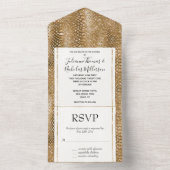 Gouden Glitzy Snake Huid Dierlijke Glam All In One Uitnodiging (Binnen)