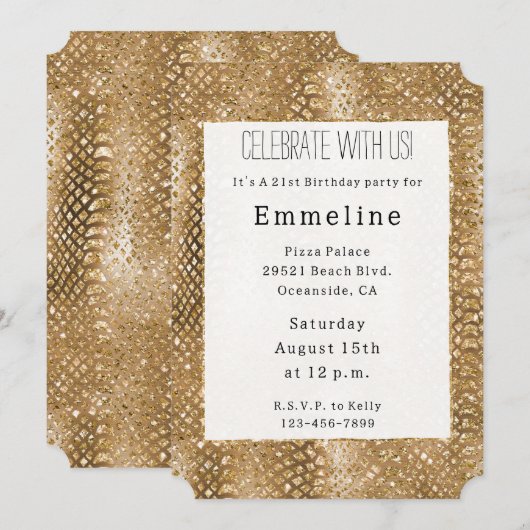 Gouden Glitzy Snake Huid Dierlijke Glam Kaart (Voorkant / Achterkant)