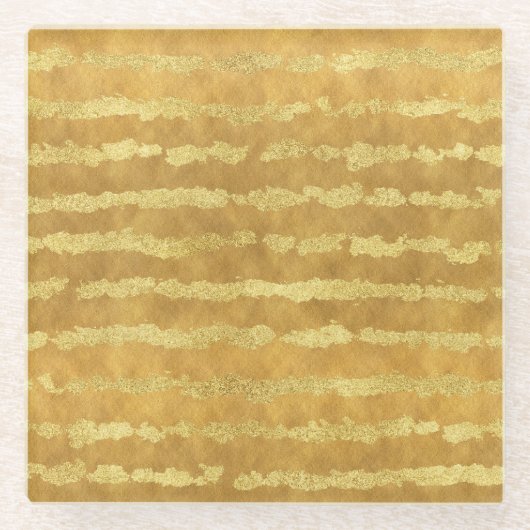 Gouden glitzy strepen glazen onderzetter (Voorkant)