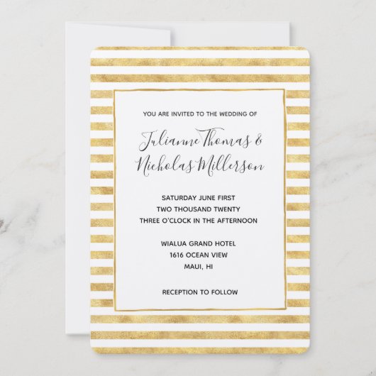 Gouden Glitzy Strepen Trouw Uitnodigingen (Voorkant)