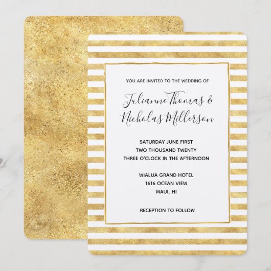 Gouden Glitzy Strepen Trouw Uitnodigingen (Voorkant / Achterkant)