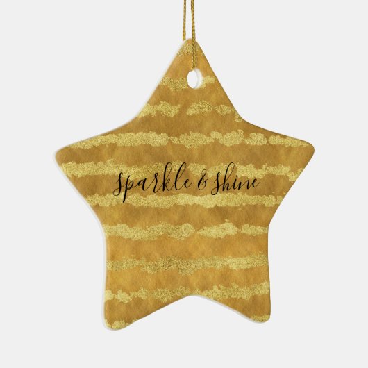 Gouden Glitzy Stripes Sparkle Shine Keramisch Ornament (Rechts)