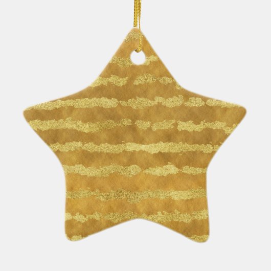 Gouden Glitzy Stripes Sparkle Shine Keramisch Ornament (Achterkant)