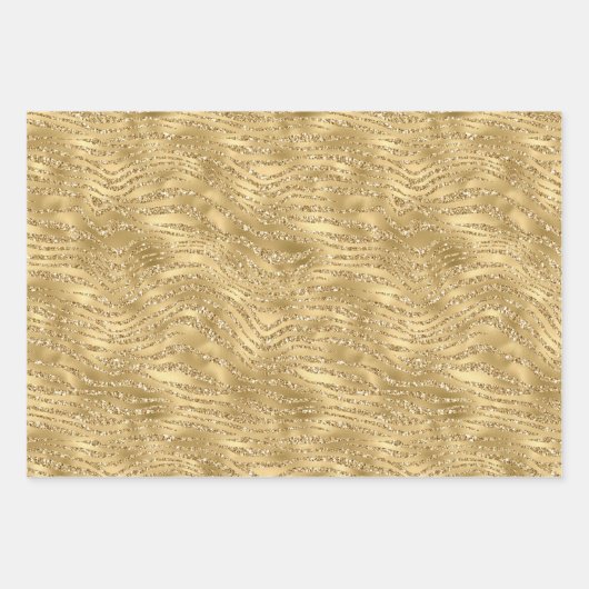 Gouden Glitzy Zebra Print Glitter Inpakpapier Vel (Voorkant)