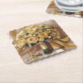 Gouden gloed: een honingzoete roos boeket van lief kartonnen onderzetters (Gebogen)